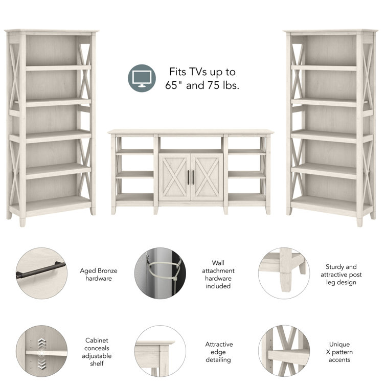 Coastal Charm Linen White Oak Media Center with Integrated Bookcases
