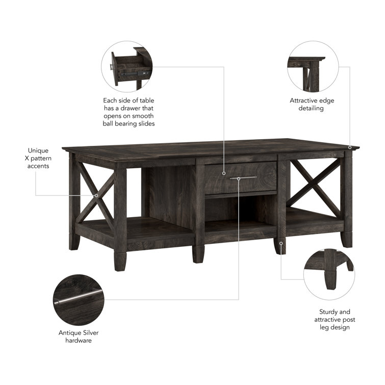 Key West Casual Farmhouse Dark Gray Hickory Coffee Table with Storage