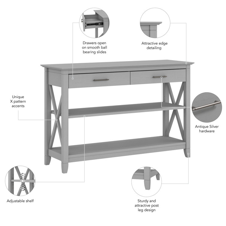 Cape Cod Gray 47" Modern Farmhouse Console Table with Storage