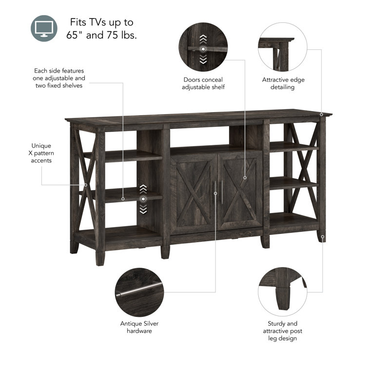 Key West 60'' Dark Gray Hickory Media Console with Adjustable Shelves