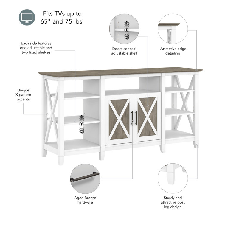 Key West Transitional 60'' Shiplap Gray and Pure White TV Stand with Cabinet