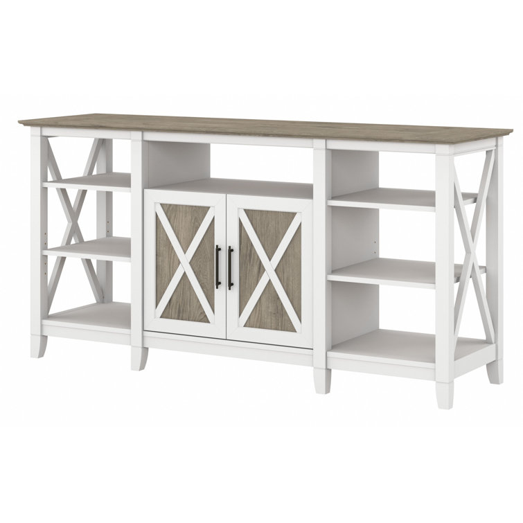 Key West Transitional 60'' Shiplap Gray and Pure White TV Stand with Cabinet