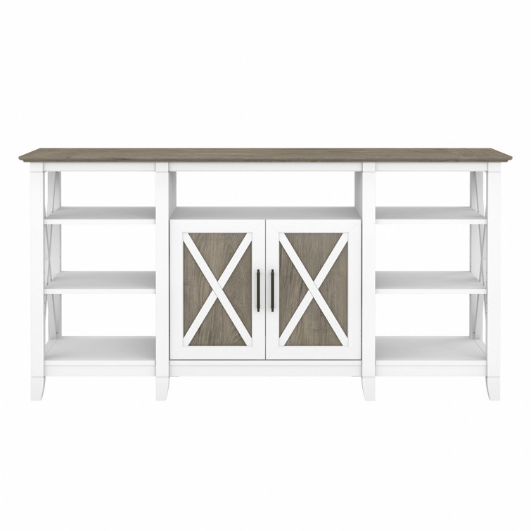 Key West Transitional 60'' Shiplap Gray and Pure White TV Stand with Cabinet