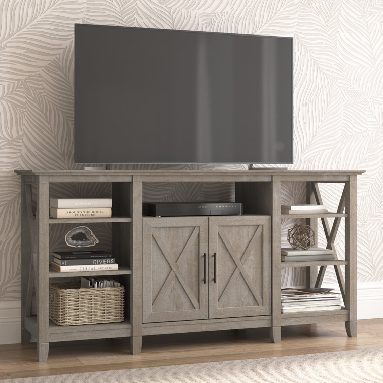 Key West Coastal 60'' Washed Gray Media Console with Cabinet Storage