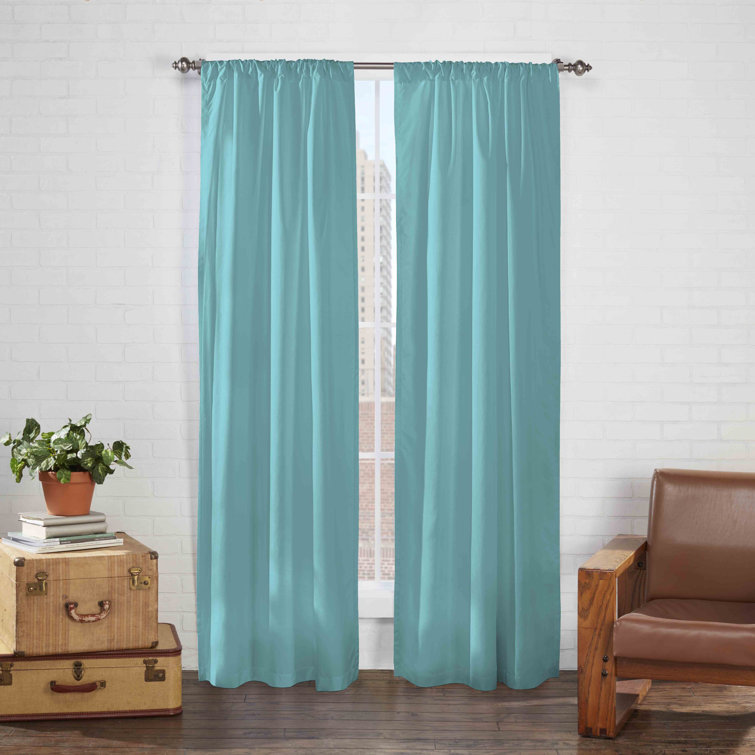 Aegean Blue Light-Filtering Polyester Rod Pocket Curtain Panels, 54" x 40"