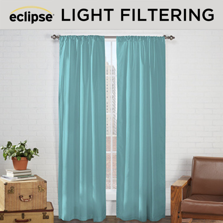 Aegean Blue Light-Filtering Polyester Rod Pocket Curtain Panels, 54" x 40"