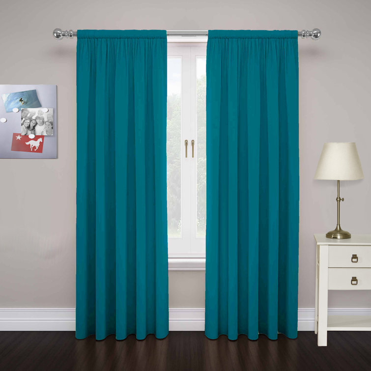 Teal Blue Light-Filtering Polyester Rod Pocket Curtain Panels, 63"