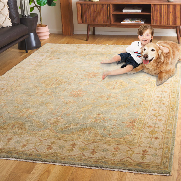Elegant Oushak Ivory Wool 6' x 9' Hand-Knotted Area Rug