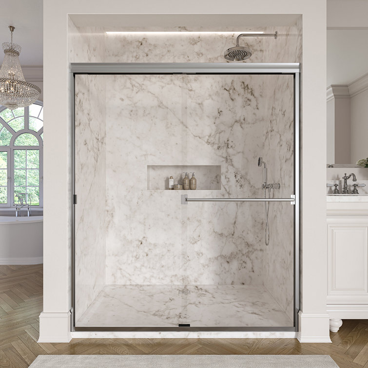 Classic 56'' W x 70'' H Semi-Frameless Clear Glass Shower Door