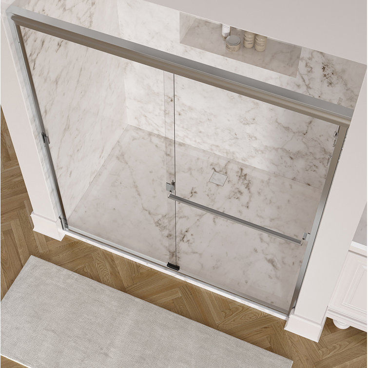Classic 56'' W x 70'' H Semi-Frameless Clear Glass Shower Door