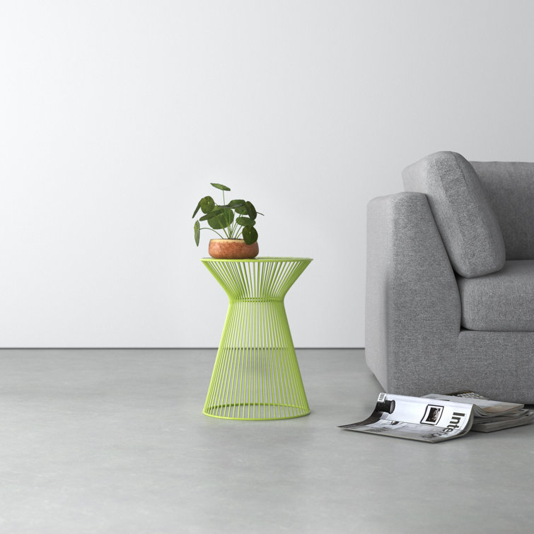 Lime Green Metal Round Pedestal End Table