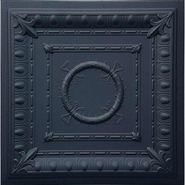 Romanesque Wreath Black Matte Polystyrene Glue-up Ceiling Tile