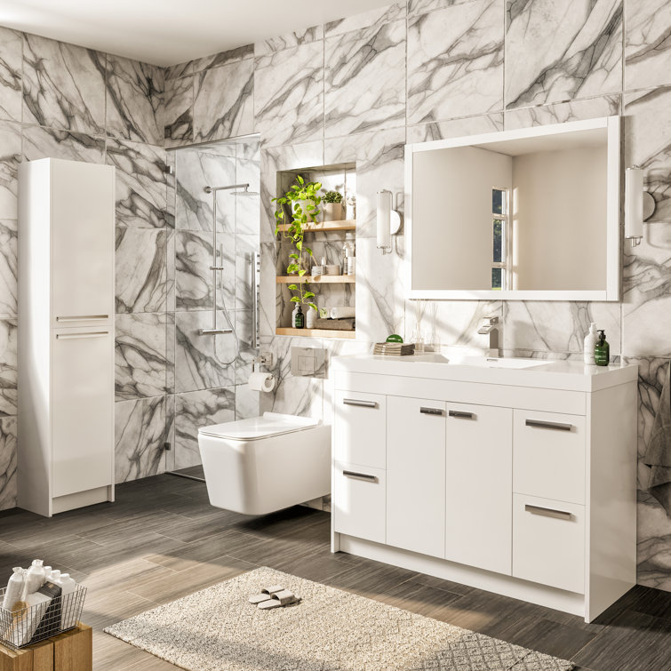Lugano 48" White Modern Freestanding Single Sink Bathroom Vanity