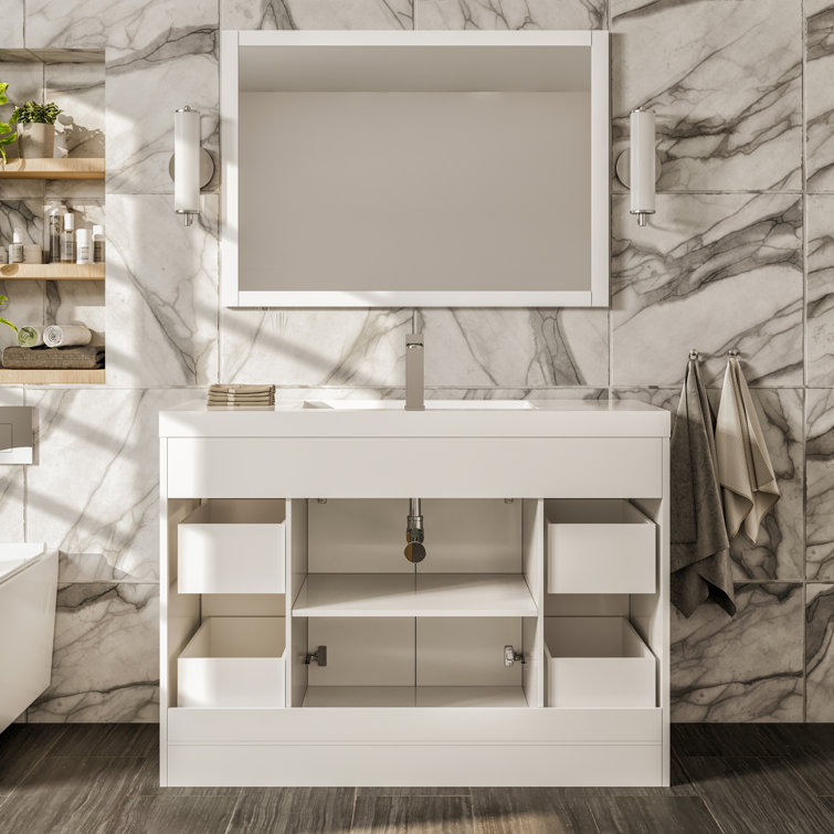 Lugano 48" White Modern Freestanding Single Sink Bathroom Vanity