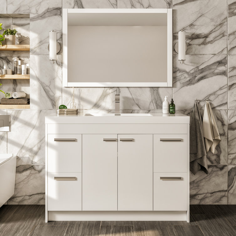 Lugano 48" White Modern Freestanding Single Sink Bathroom Vanity