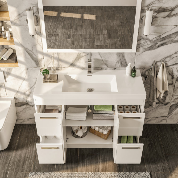 Lugano 48" White Modern Freestanding Single Sink Bathroom Vanity