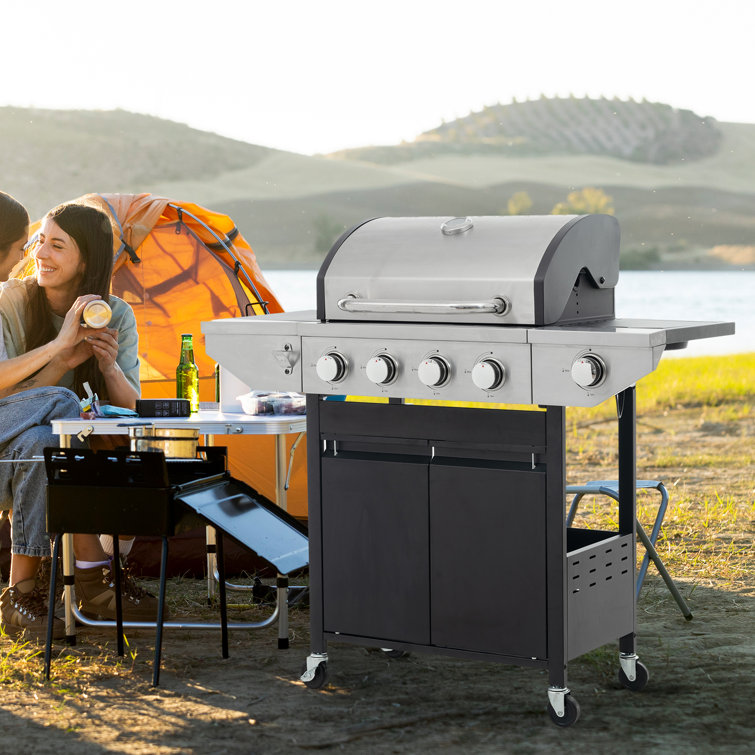 Stainless Steel 4-Burner Propane Gas Grill with Side Burner