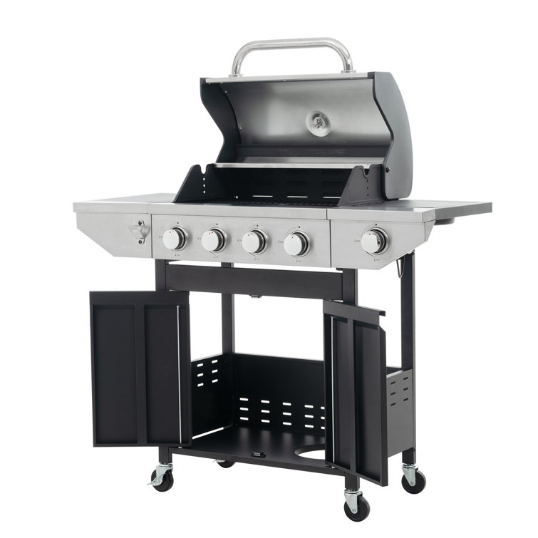 Stainless Steel 4-Burner Propane Gas Grill with Side Burner