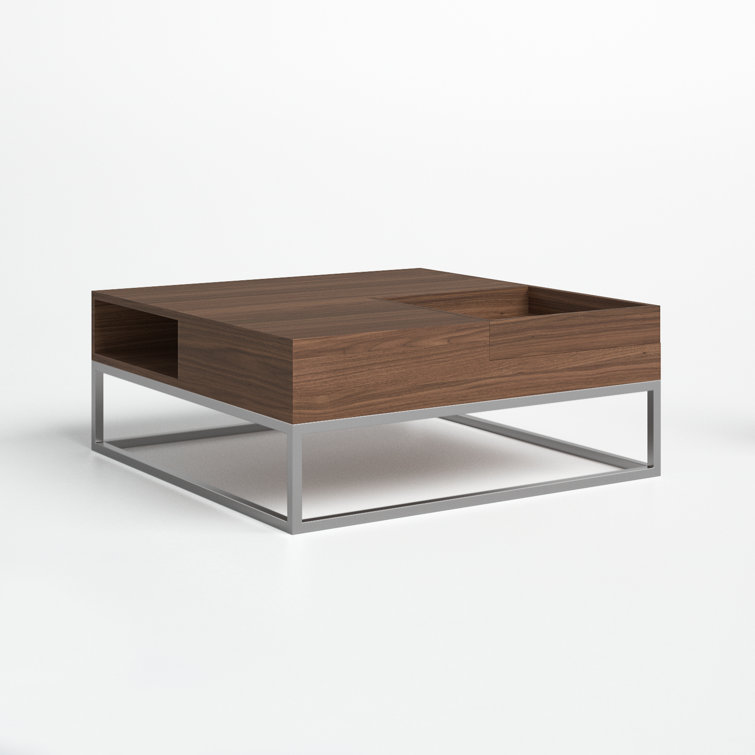 Walnut Square Wood and Metal Coffee Table with Storage