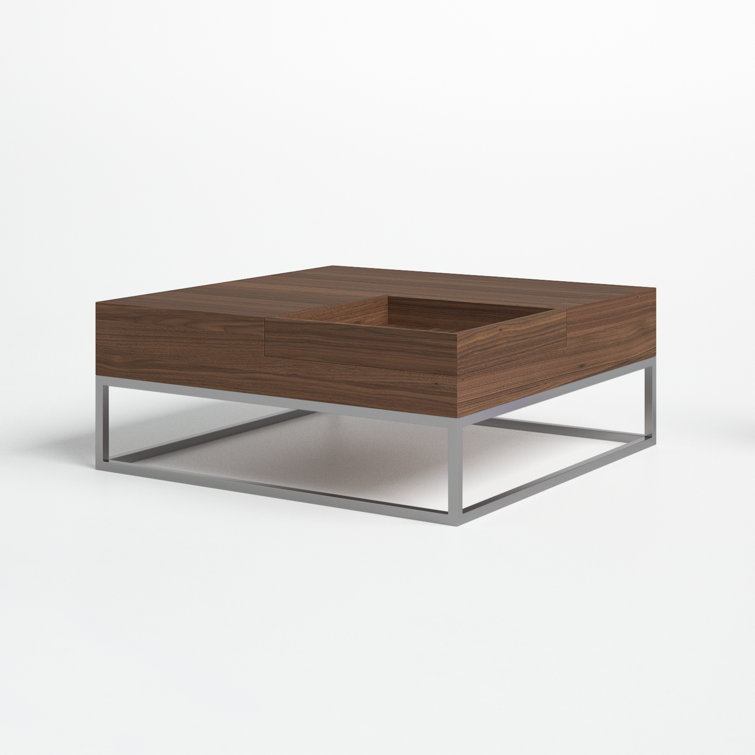 Walnut Square Wood and Metal Coffee Table with Storage