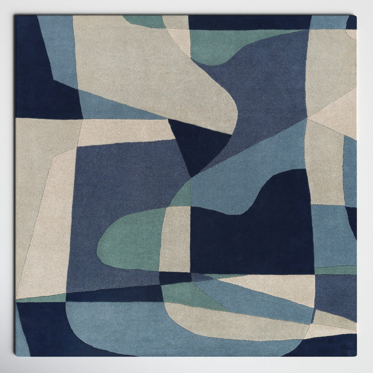 Gaye Geometric Handmade Tufted Wool Blue Square 6' Area Rug