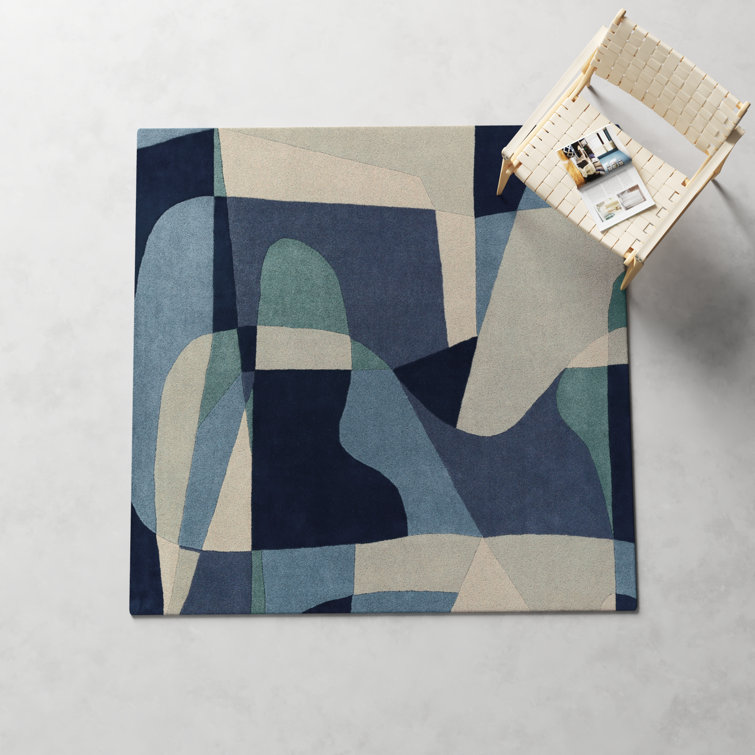 Gaye Geometric Handmade Tufted Wool Blue Square 6' Area Rug