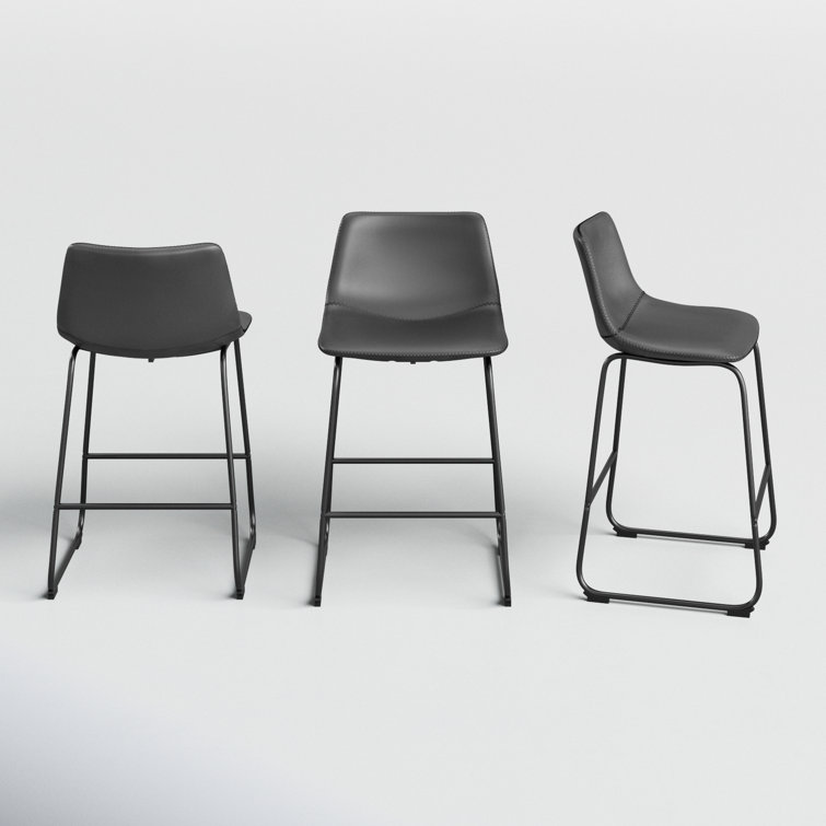 Dark Gray Faux Leather Saddle Style Counter Stool Set