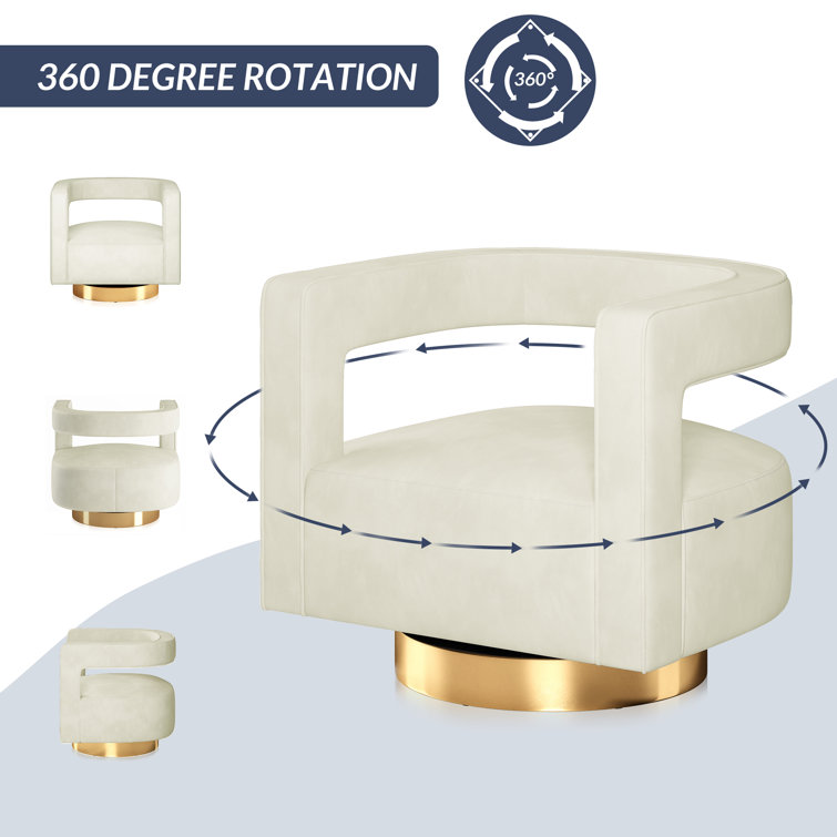 Ivory Velvet Swivel Barrel Accent Chair with Gold Base