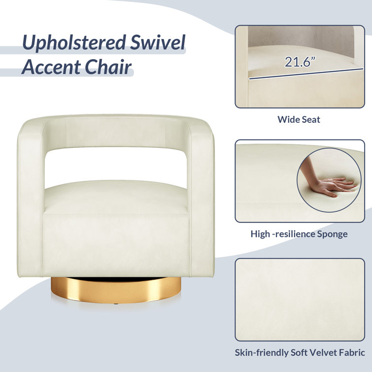 Ivory Velvet Swivel Barrel Accent Chair with Gold Base