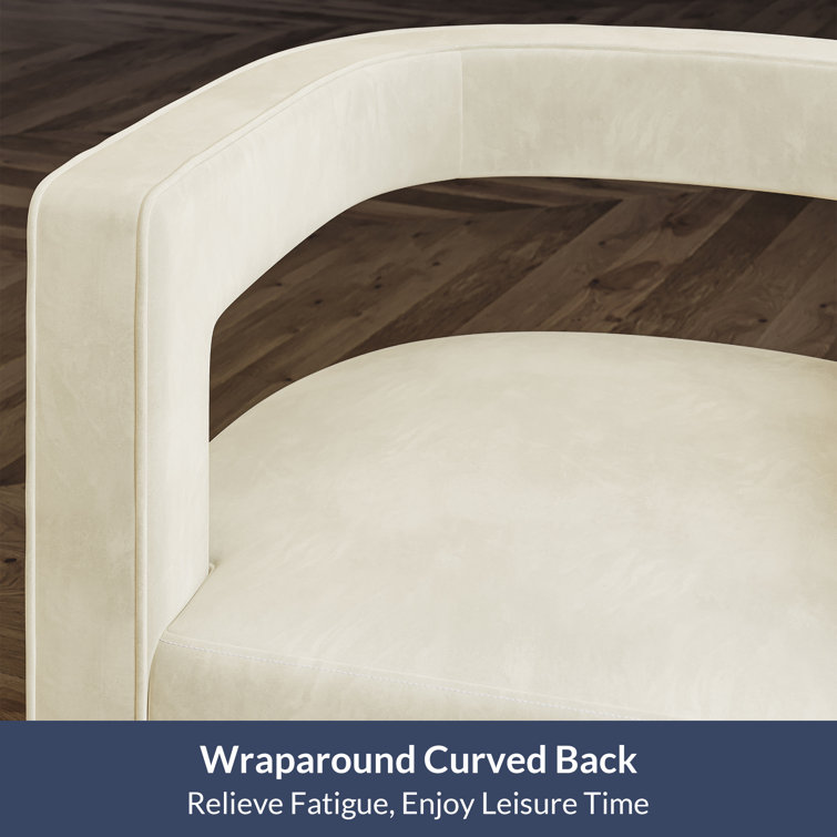 Ivory Velvet Swivel Barrel Accent Chair with Gold Base