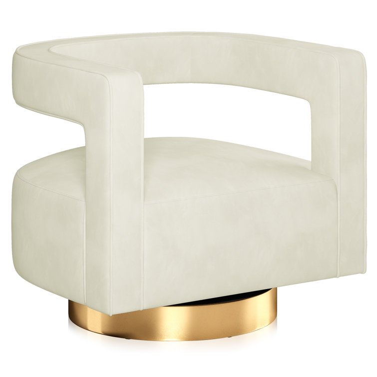 Ivory Velvet Swivel Barrel Accent Chair with Gold Base