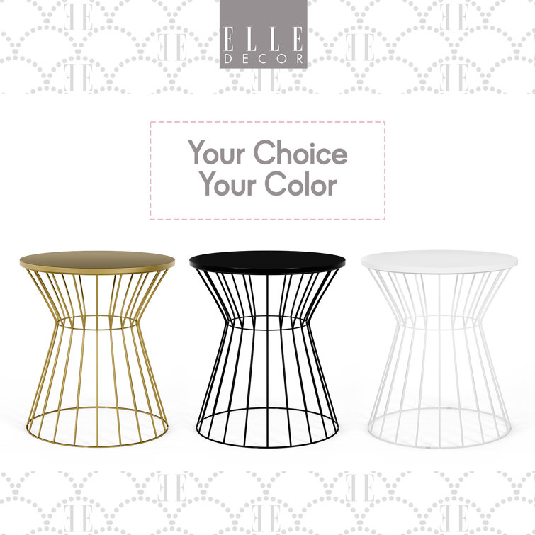 Black Round Metal and Wood Hourglass End Table