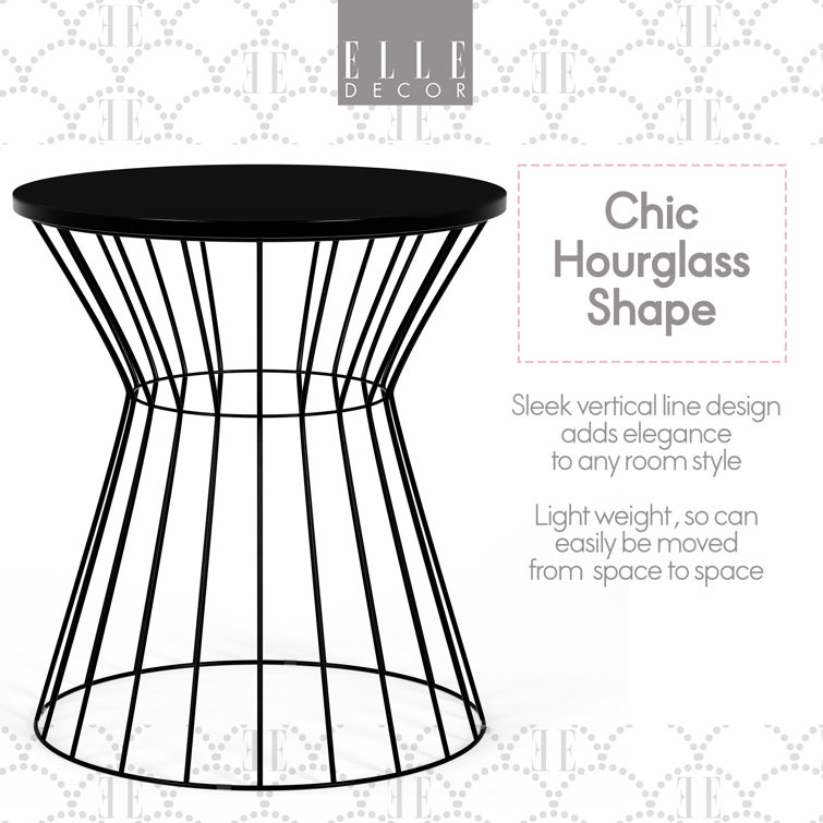 Black Round Metal and Wood Hourglass End Table