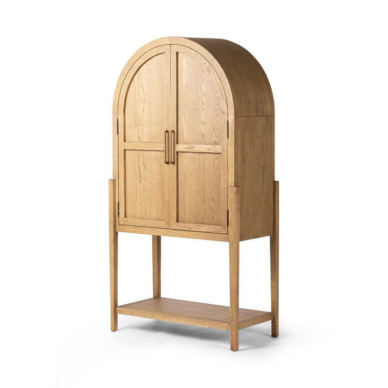 Drifted Oak and Antique Brass Arched Bar Cabinet