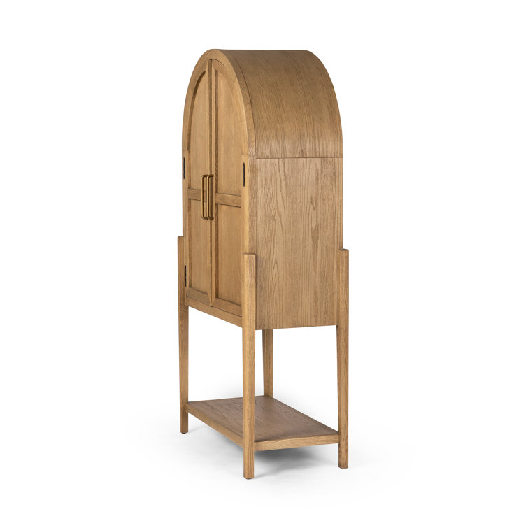 Drifted Oak and Antique Brass Arched Bar Cabinet