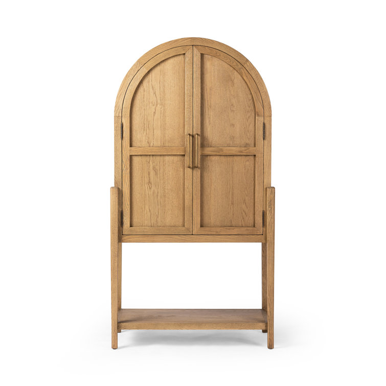 Drifted Oak and Antique Brass Arched Bar Cabinet