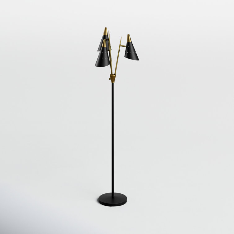 Nadine Matte Black and Antique Brass 3-Arm Adjustable Floor Lamp