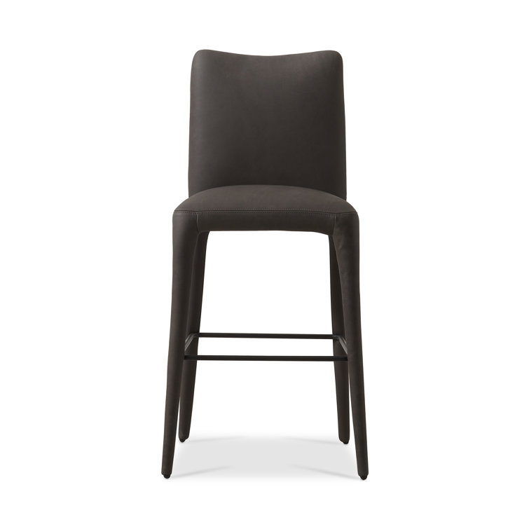 Heritage Graphite Top Grain Leather Counter Stool with Iron Legs