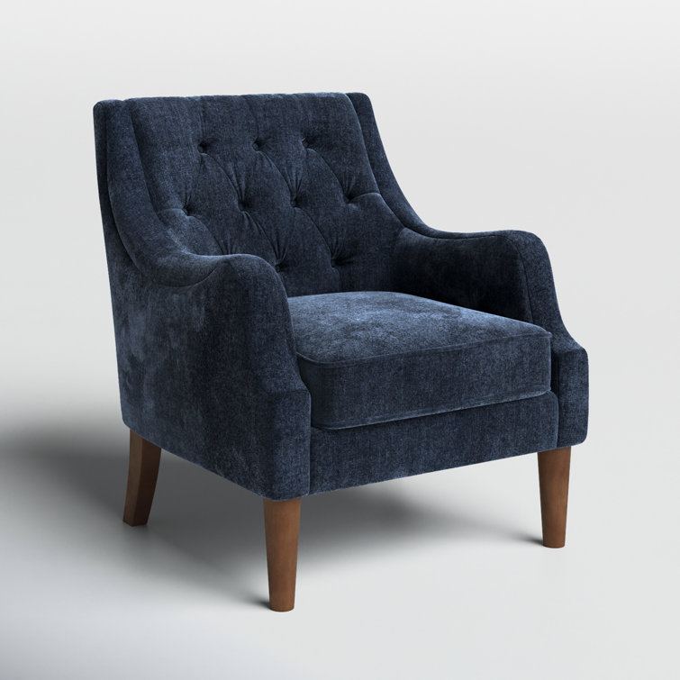 Elegant Navy Velvet Wood Accent Chair with Button Tufting