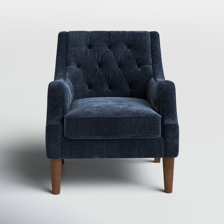 Elegant Navy Velvet Wood Accent Chair with Button Tufting