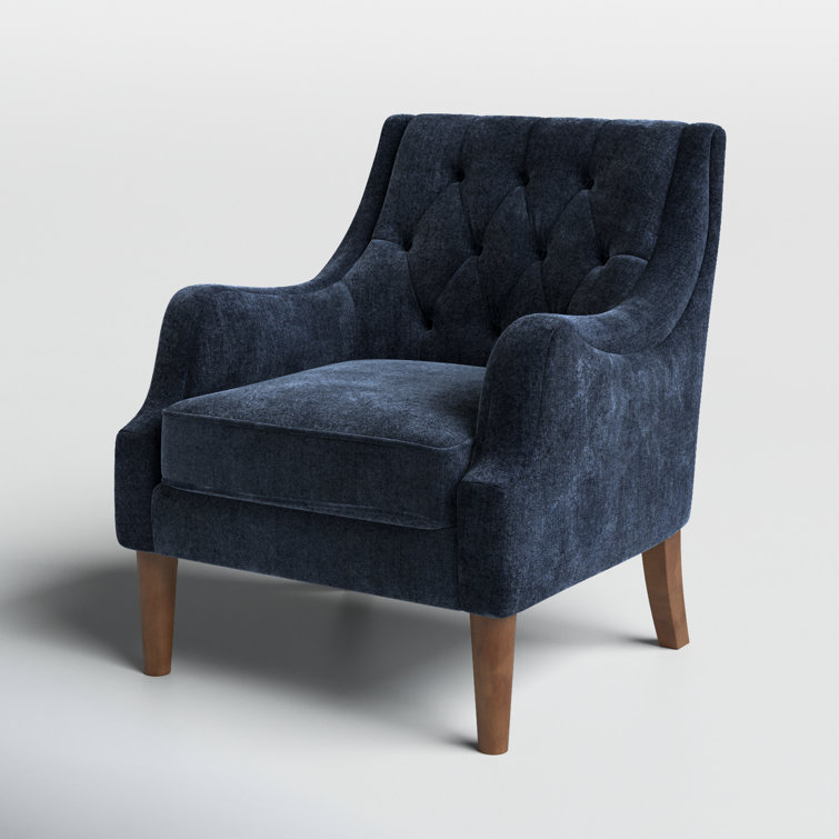 Elegant Navy Velvet Wood Accent Chair with Button Tufting