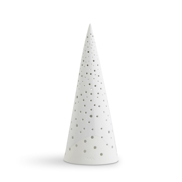 Snow White Ceramic Christmas Tree Tealight Holder, 11.8 Inches