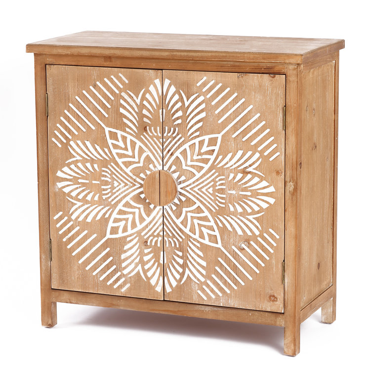 Rococo Romance 32'' White Natural Wood Floral Accent Cabinet
