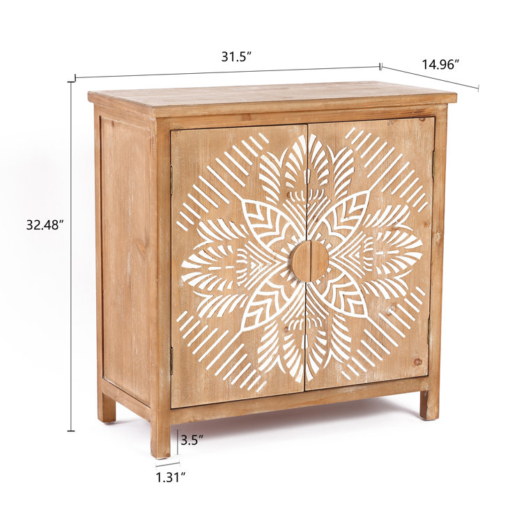 Rococo Romance 32'' White Natural Wood Floral Accent Cabinet