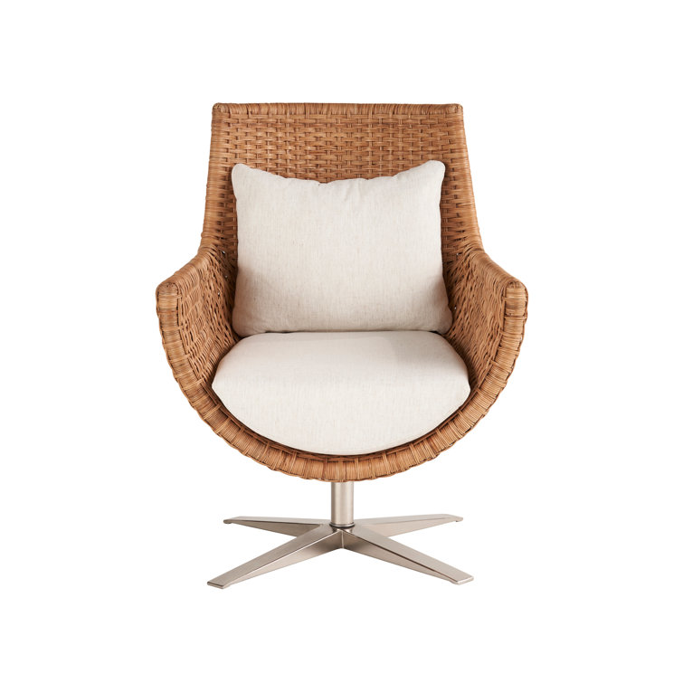 White Handcrafted Swivel Rattan Accent Chair