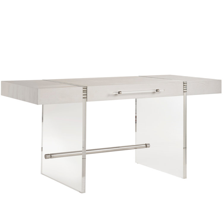 Soft White Oak Writing Desk with Acrylic Legs and Drawer