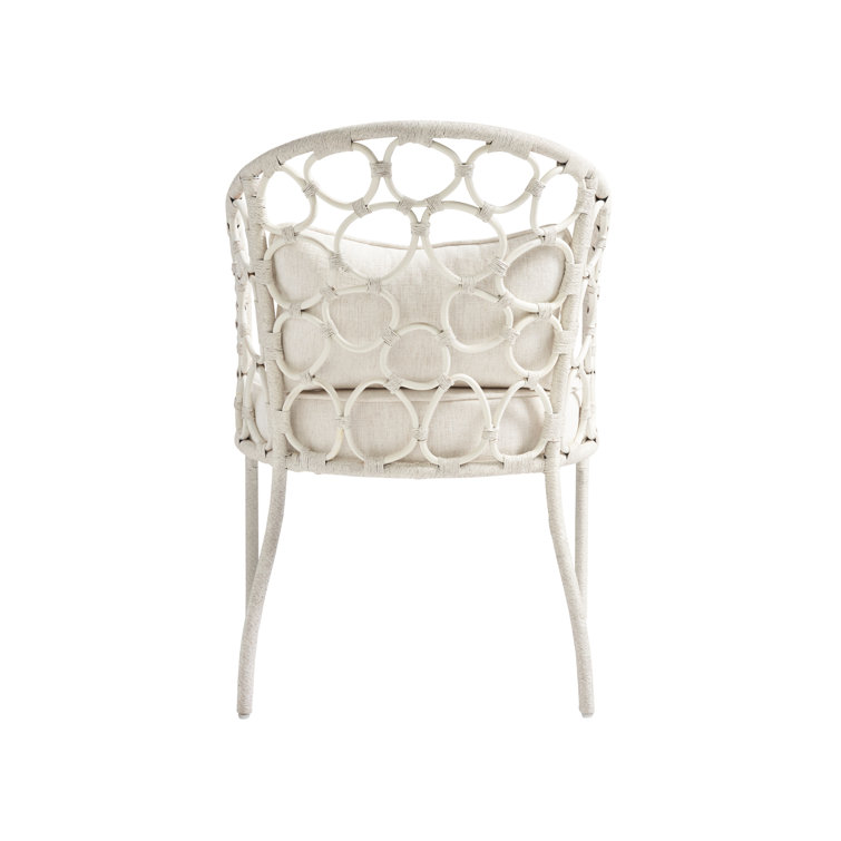 White Coastal Rattan and Cane Arm Chair with Upholstered Seat