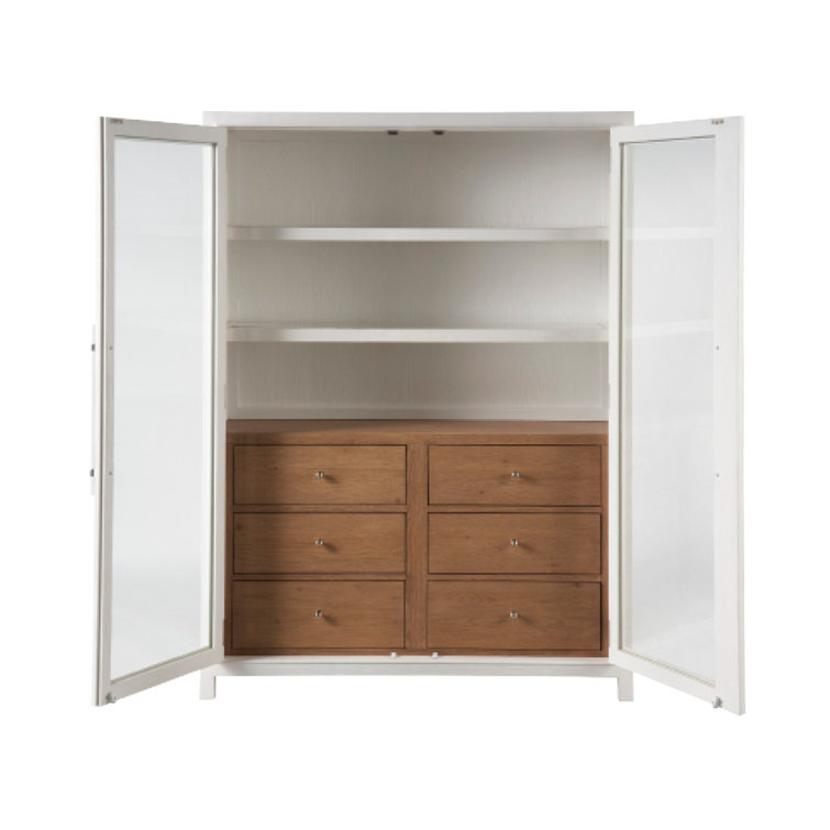 Seaside Tall Glass Door Display Cabinet in Light Brown Wood