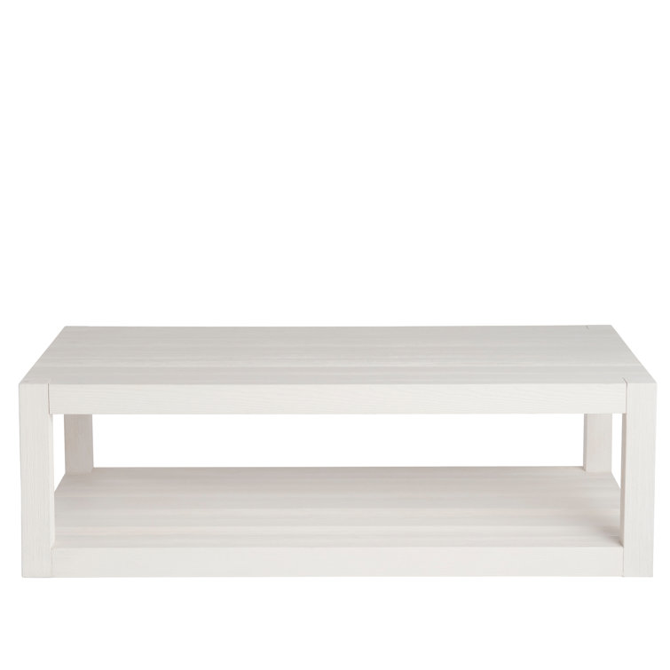 Hermosa White Rectangular Wood Coffee Table with Open Shelving