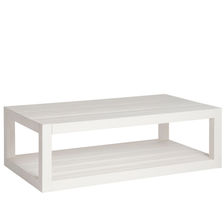 Hermosa White Rectangular Wood Coffee Table with Open Shelving